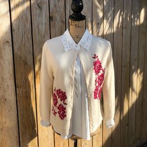 CREAM FLORAL SIGNATURE ECO MERINO CARDIGAN